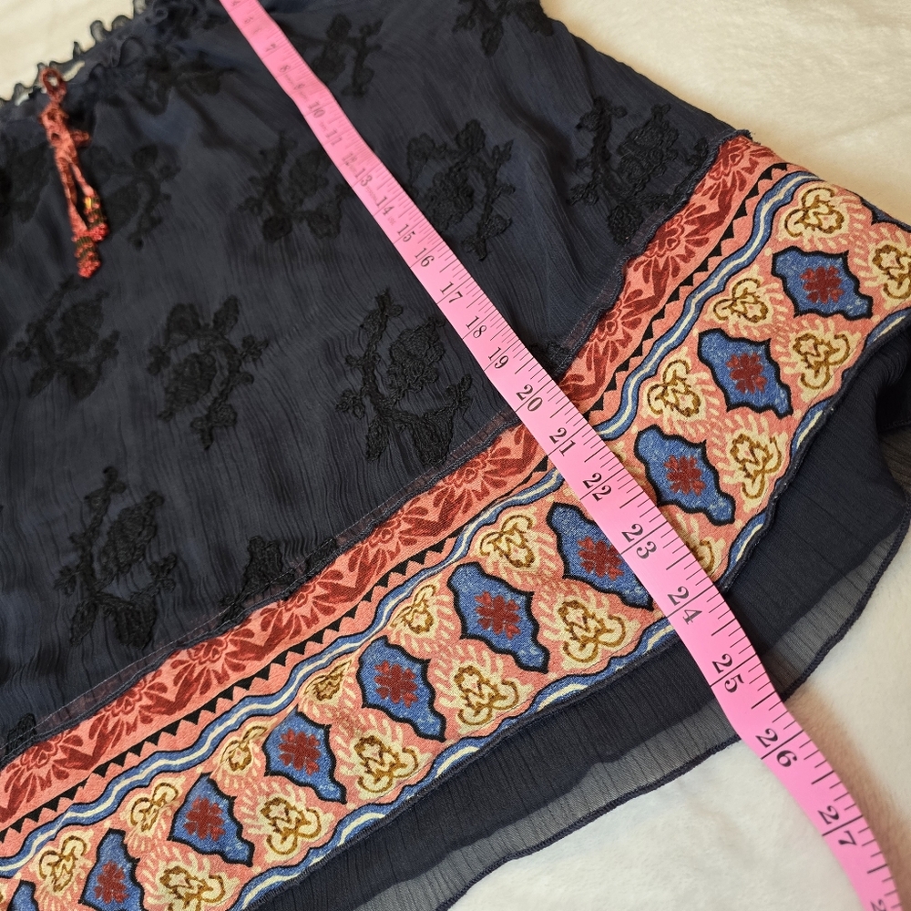 John Mark Split Neck Tunic Embroidered Sleeves Navy Size Large - Picture 9 of 13